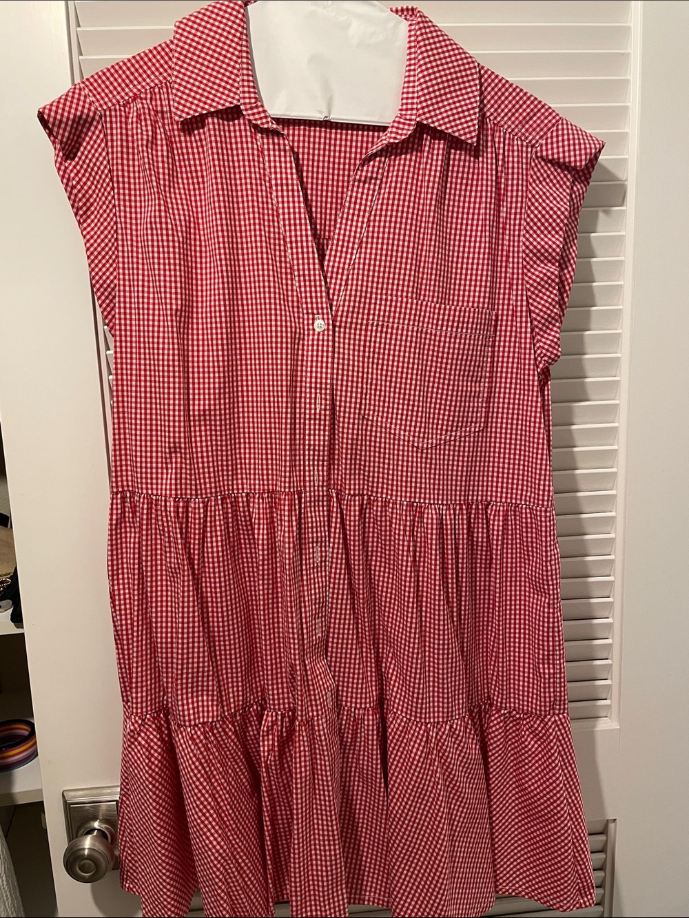 Red Gingham Tiered Shirt Dress - Brand Unspecified
